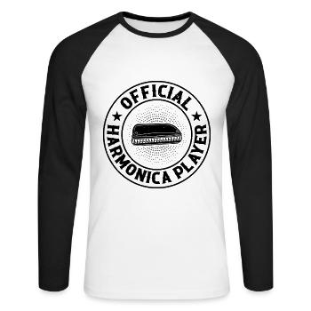 Harmoniciste officiel Harmonica Orgues à bouche H - T-shirt baseball manches longues Homme - blanc/noir - Devant - Nik (191cm)
