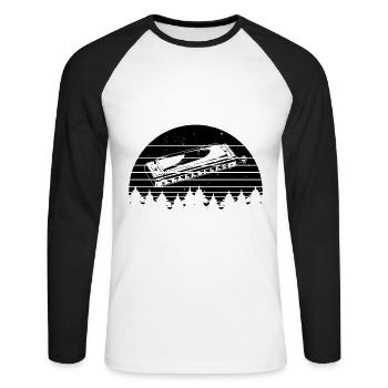 Rétro avec un harmonica Harmonica jouer Orgue à bouche - T-shirt baseball manches longues Homme - blanc/noir - Devant - Nik (191cm)