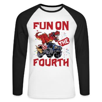 Fun on the fourth - Unisex Baseballshirt langarm - Weiß/Schwarz - Vorne - Nik (191cm)