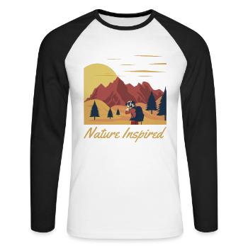 Nature Inspired Trekking Bergwandern Hiking - Unisex Baseballshirt langarm - Weiß/Schwarz - Vorne - Nik (191cm)