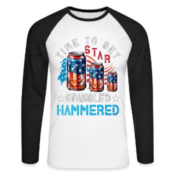 Time to get Star Spangled Hammered - Unisex Long Sleeve Baseball T-Shirt - white/black - Front - Nik (191cm)