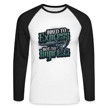 Inked To Express, Not To Impress Tattoo - Unisex Baseballshirt langarm - Weiß/Schwarz - Vorne - Nik (191cm)