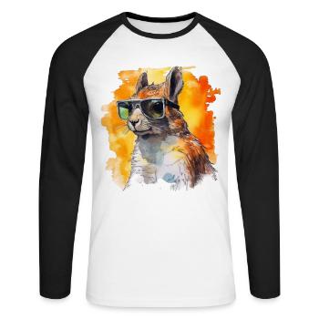 Squirrel Sunglasses Colorful Art Gift Animal - Unisex Long Sleeve Baseball T-Shirt - white/black - Front - Nik (191cm)