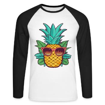 Cartoon Pineapple Summer with Sunglasses Good Vibes - Unisex Long Sleeve Baseball T-Shirt - white/black - Front - Nik (191cm)