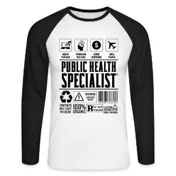 Infirmières spécialisées en santé publique Travailleur de la santé - T-shirt baseball manches longues Homme - blanc/noir - Devant - Nik (191cm)