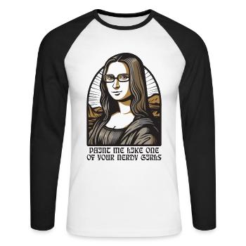 Die nerdige Leseratte Lisa Mona - Unisex Baseballshirt langarm - Weiß/Schwarz - Vorne - Nik (191cm)