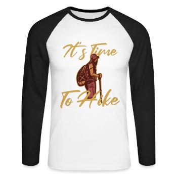 Il est temps de faire de la randonnée, du trekking, de la randonnée en montagne, de la randonnée - T-shirt baseball manches longues Homme - blanc/noir - Devant - Nik (191cm)
