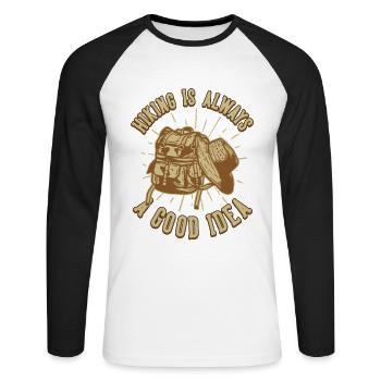 Hiking Good Idea Bergwandern Hiking Trekking - Unisex Baseballshirt langarm - Weiß/Schwarz - Vorne - Nik (191cm)