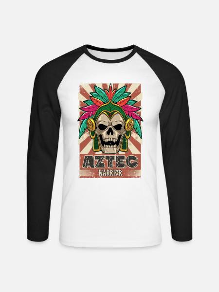 Mexican Aztec warrior Aztecs - Unisex Long Sleeve Baseball T-Shirt - white/black