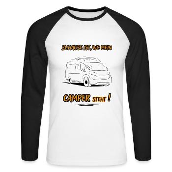 Zuhause Ist Wo Mein Camper steht-Kastenwagen-WoMo - Unisex Baseballshirt langarm - Weiß/Schwarz - Vorne - Nik (191cm)