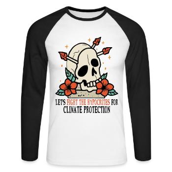Crâne et roses pour la protection de l’environnement Protection du climat - T-shirt baseball manches longues Homme - blanc/noir - Devant - Nik (191cm)