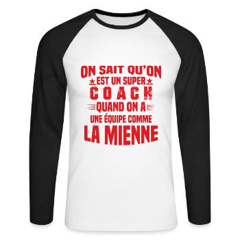 Un Super Coach Cadeau Entraîneur Sportif Humour - T-shirt baseball manches longues Homme - blanc/noir - Devant - Nik (191cm)