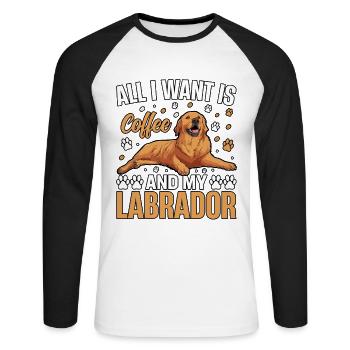 TOUT CE QUE JE VEUX, C’EST DU CAFÉ ET MON LABRADOR - T-shirt baseball manches longues Homme - blanc/noir - Devant - Nik (191cm)