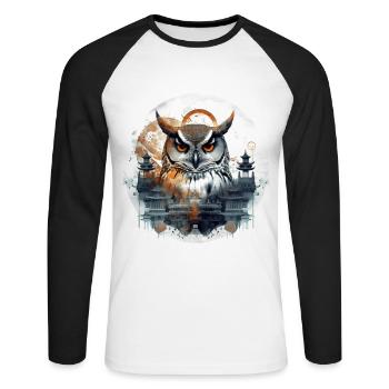 Owl Night Bird Bird Animal Gift Art - Unisex Long Sleeve Baseball T-Shirt - white/black - Front - Nik (191cm)