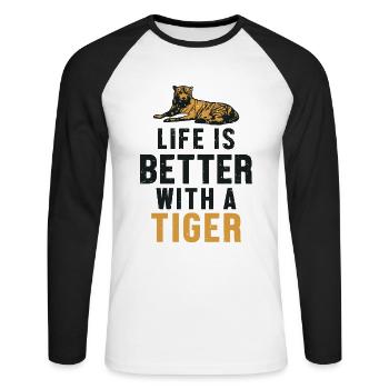 Life is Better with a Tiger King Tiger - Unisex Long Sleeve Baseball T-Shirt - white/black - Front - Nik (191cm)