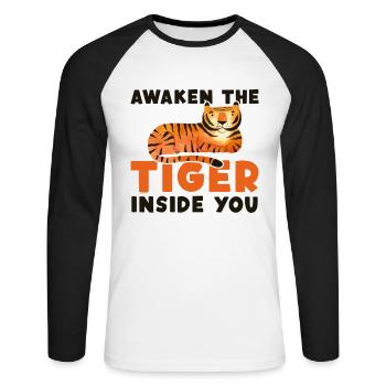 Awaken The Tiger Inside You King Tiger - Unisex Long Sleeve Baseball T-Shirt - white/black - Front - Nik (191cm)