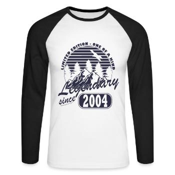 Living legend since 2004 Birthday Sayings - Unisex Long Sleeve Baseball T-Shirt - white/black - Front - Nik (191cm)
