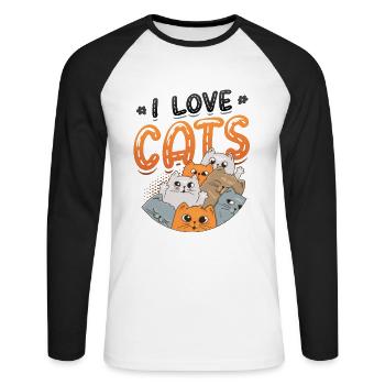 Ich Liebe Katzen - Unisex Baseballshirt langarm - Weiß/Schwarz - Vorne - Nik (191cm)