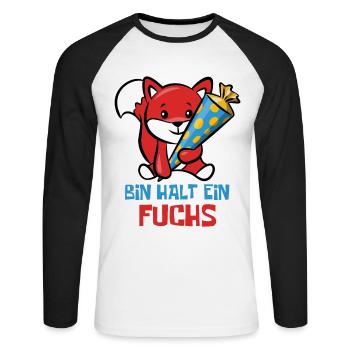 Schlauer Fuchs Schulanfang - Bin halt ein Fuchs - Unisex Baseballshirt langarm - Weiß/Schwarz - Vorne - Nik (191cm)