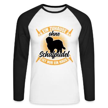 Ohne Schafpudel nur ein Haus Hütepudel - Unisex Baseballshirt langarm - Weiß/Schwarz - Vorne - Nik (191cm)