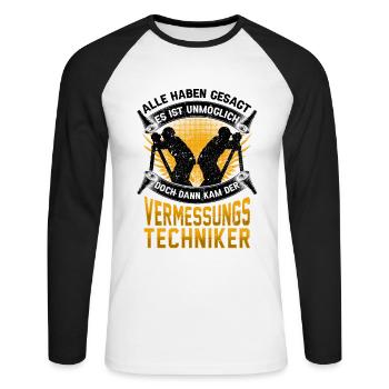Vermessungstechniker unmöglich Vermesser - Unisex Baseballshirt langarm - Weiß/Schwarz - Vorne - Nik (191cm)