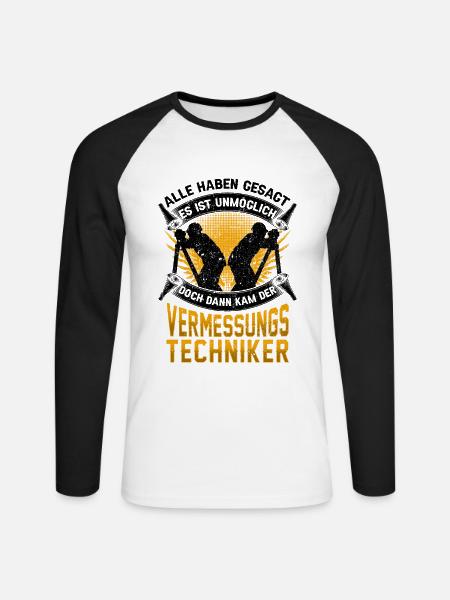 Vermessungstechniker unmöglich Vermesser - Unisex Baseballshirt langarm - Weiß/Schwarz