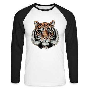 Raubkatze Königstiger Wildkatze Sibirischer Tiger - Unisex Baseballshirt langarm - Weiß/Schwarz - Vorne - Nik (191cm)