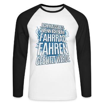 Geblitzt auf dem Fahrrad Lustig Radfahrer - Unisex Baseballshirt langarm - Weiß/Schwarz - Vorne - Nik (191cm)