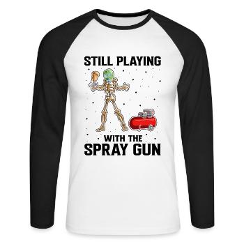 Offre Car Painter pour les carrossiers - T-shirt baseball manches longues Homme - blanc/noir - Devant - Nik (191cm)