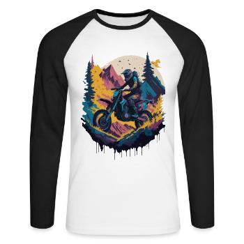Motocross Biker Rennen Dirt Bike Motorrad Offroad - Unisex Baseballshirt langarm - Weiß/Schwarz - Vorne - Nik (191cm)