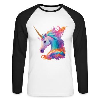 Beau cheval licorne poney avec crinière arc-en-ciel - T-shirt baseball manches longues Homme - blanc/noir - Devant - Nik (191cm)