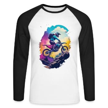 Motocross Racing Illustration Motorsport Biker - Unisex Baseballshirt langarm - Weiß/Schwarz - Vorne - Nik (191cm)