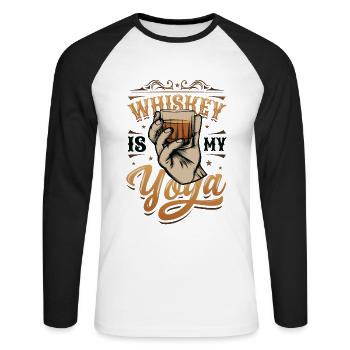 Le whisky est mon yoga, amateur de whisky - T-shirt baseball manches longues Homme - blanc/noir - Devant - Nik (191cm)