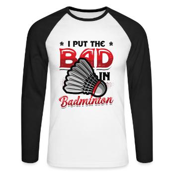 The Bath In Badminton - Unisex Long Sleeve Baseball T-Shirt - white/black - Front - Nik (191cm)