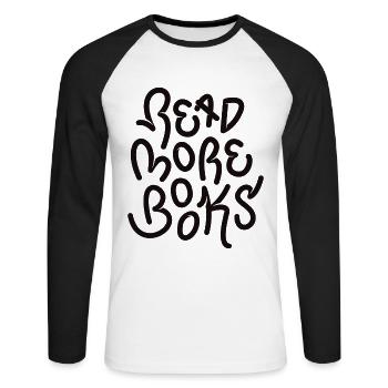Read more books - Unisex Long Sleeve Baseball T-Shirt - white/black - Front - Nik (191cm)