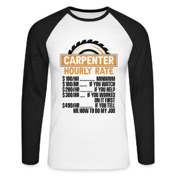 Charpentier Tarif horaire Charpentier Technicien en bois - T-shirt baseball manches longues Homme - blanc/noir - Devant - Nik (191cm)