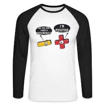 Minus- Und Pluszeichen, Mathe-Wortspiel - Unisex Baseballshirt langarm - Weiß/Schwarz - Vorne - Nik (191cm)