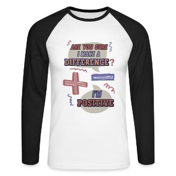 Minus- Und Pluszeichen, Mathe-Wortspiel - Unisex Baseballshirt langarm - Weiß/Schwarz - Vorne - Nik (191cm)