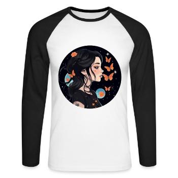 Aesthetic Gothic Girl and Butterflies in - Unisex Long Sleeve Baseball T-Shirt - white/black - Front - Nik (191cm)