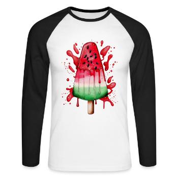 Watermelon Ice Wassermelone Eis - Unisex Baseballshirt langarm - Weiß/Schwarz - Vorne - Nik (191cm)