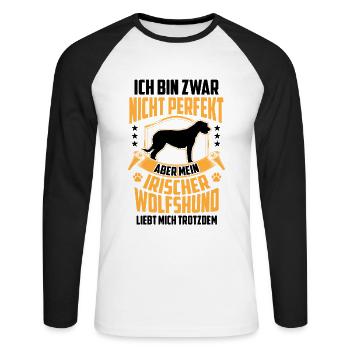 Mein Irischer Wolfshund liebt mich Irish Wolfhound - Unisex Baseballshirt langarm - Weiß/Schwarz - Vorne - Nik (191cm)