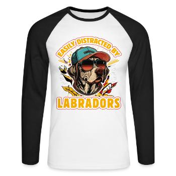 Facilement distrait par les labradors - T-shirt baseball manches longues Homme - blanc/noir - Devant - Nik (191cm)