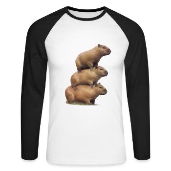 Capybara chevauchent les uns sur les autres - T-shirt baseball manches longues Homme - blanc/noir - Devant - Nik (191cm)