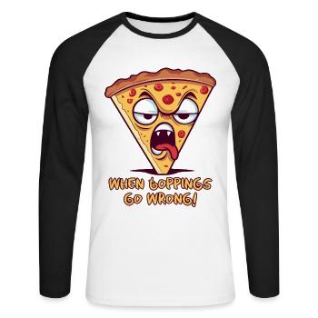 Quand les garnitures tournent mal: tranche de pizza dégoûtante - T-shirt baseball manches longues Homme - blanc/noir - Devant - Nik (191cm)