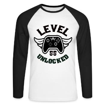 Level 55 Unlocked 55 Birthday - Unisex Long Sleeve Baseball T-Shirt - white/black - Front - Nik (191cm)