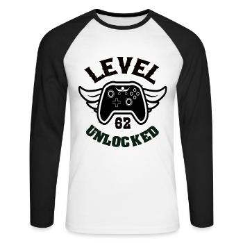 Level 62 Unlocked 62 Birthday - Unisex Long Sleeve Baseball T-Shirt - white/black - Front - Nik (191cm)