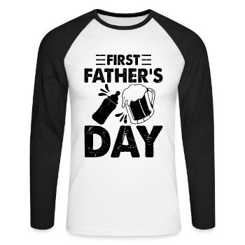 First Father's Day - Baby Bottle And Beer First Fa - Unisex Baseballshirt langarm - Weiß/Schwarz - Vorne - Nik (191cm)