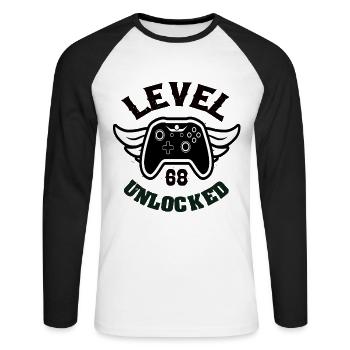 Level 68 Unlocked 68 Birthday - Unisex Long Sleeve Baseball T-Shirt - white/black - Front - Nik (191cm)
