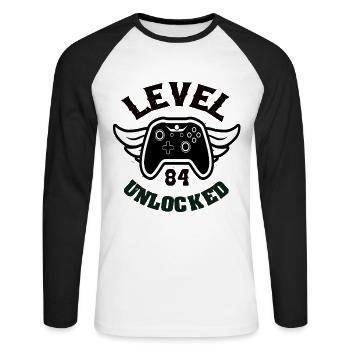 Level 84 Unlocked 84 Birthday - Unisex Long Sleeve Baseball T-Shirt - white/black - Front - Nik (191cm)