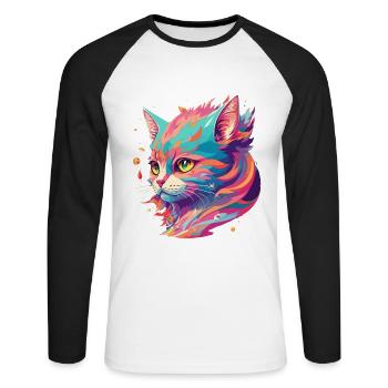 Cartoon Cat Cute gift with cat love - Unisex Long Sleeve Baseball T-Shirt - white/black - Front - Nik (191cm)